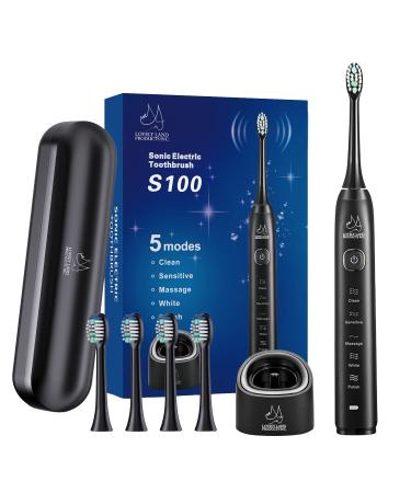 Lovely Land Sonic Electric Toothbrush for Adults 5 Modes Power Rechargeable Toothbrush with 4 Replacement Brush Heads and Travel Toothbrush Case Smart Timer Whitening Electric