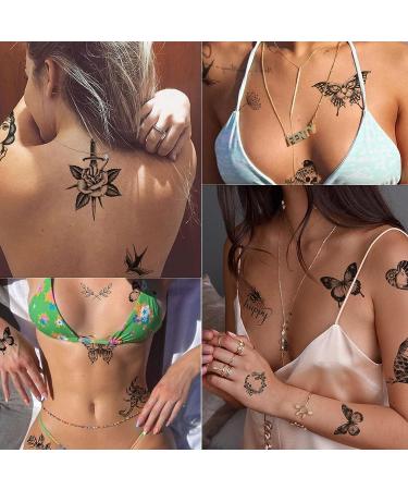 Large Black Tattoos for Women - Butterfly, Snake, Bee, Swallow, Scorpion - 8 Sheets - Realistic Adult Classic Design - Perfect for Night Party and Theme Decoration - Tattoo Art Gift - Buy Online on GoSupps.com