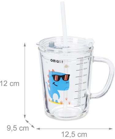 Buy Relaxdays Dinosaur Motif Children's Glasses Set of 2 400ml with Handle Lid & Straw | Perfect Drinking Glasses for Kids - Buy Online on GoSupps.com