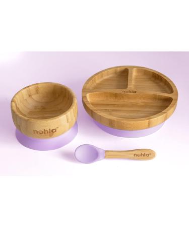 Nohla Bamboo Baby Suction Plate Bowl & Spoon Set | Secure Grip | Eco-Friendly BPA-Free | Lilac Color - Buy Online on GoSupps.com