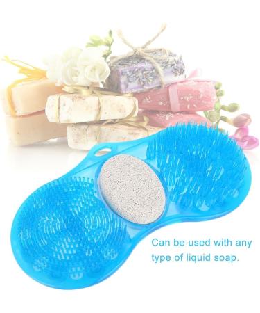 Blue Silicone Shower Foot Scrubber Massager with Pumice Stone - Exfoliating Bath Mat for Foot Massage and Cleaning - Buy Online on GoSupps.com