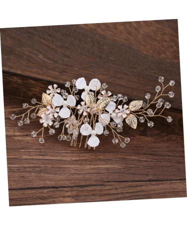 DOITOOL Floral Hair Comb Rhinestone Gold Hair Comb Pearl Hair Comb Gold Hair Comb Wedding Gold Leaf Hair Comb Tiara Wedding Hair Comb Wedding Dress Bride Flower Crystal - Buy Online on GoSupps.com
