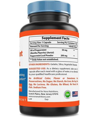 Nova Nutritions Peppermint Complex - 250mg 120 Capsules - Oil of Peppermint & Peppermint Leaf Powder Formula - Buy Online on GoSupps.com