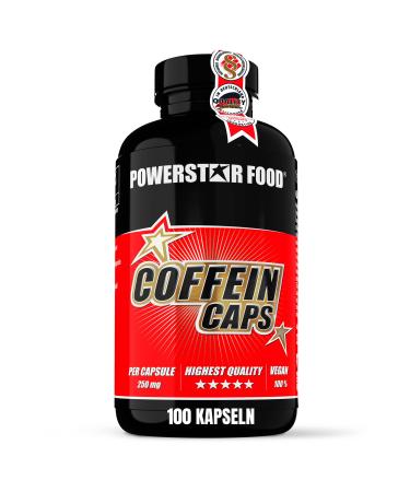 Powerstar Caffein Caps |100 caffeine capsules each with 250 mg caffeine powder |100% pure |German production |For fitness endurance training learning & working |High dose vegan & sugar -free 100 capsules - Buy Online on GoSupps.com