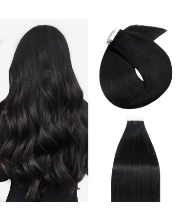 Silk-Co Tape Extensions real hair 20stk hair extension tape in extensions real hair Remy hair extreme adhesive Skin weft tape ins 40g 01# rabenschwarz 35cm