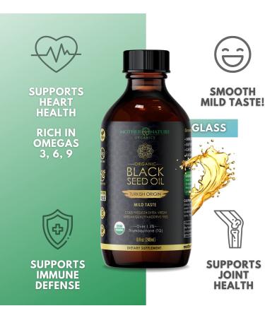 Mother Nature Organics Black Seed Oil - Organic Cold-Pressed Nigella Sativa for Immunity, Digestion & Joint Health - Non-GMO Blackseed Oil with High Thymoquinon - 8 oz - Buy Online on GoSupps.com
