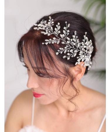 Deniferymakeup Silver Bride Crystal Wedding Hair Vine Bridal Hair Piece Rhinestone Hair Accessories for Women for Women and Girls
