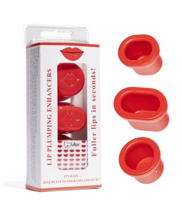 Fullips Lip Plumper Tool - Combo-Small Oval, Medium Oval, & Large Round Enlarger - Self Suction Plumping Device For Fuller Lips - Plump in Seconds - Natural Instant Lip Enhancement - Red Plastic Plumpers