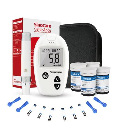 Sinocare Blood Sugar Monitor Safe Accu Blood Sugar Test Kit 100 Strips & 100 Lans. Blood Glucose Monitors Diabetes Testing Kit for UK Home Use No Coding Glucometer in mmol/L Safe Accu Blood Sugar Test Kit - 100