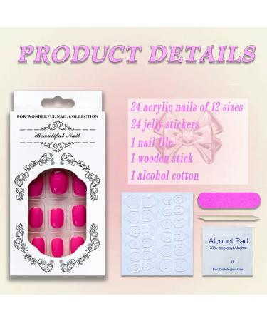 Fuscia Pink Square Short Press On Nails - 24 Pcs Glossy False Nails for Women & Girls | Artifical Acrylic Nails with Designs - Style 14 - Buy Online on GoSupps.com