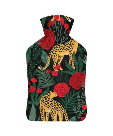 Leopard Rose Hot Water Bottle With Cover Plush Bed Bottle Hand Warmer For Adults And Children 26.5X15.3cm