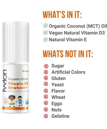 Organic Vegan 400IU Vitamin D3 120 Drops Baby Drop for Infants & Toddlers | USDA Organic Non-GMO Plant-Based No Additives or Preservatives All Natural Made in UK Organic Baby Drops - 400IU - Buy Online on GoSupps.com