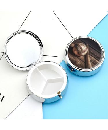 Round Baseball Pill Box - 3 Compartment Decorative Metal Organizer | Portable Pocket Pill Case - Ideal for Medicine Storage - Buy Online on GoSupps.com