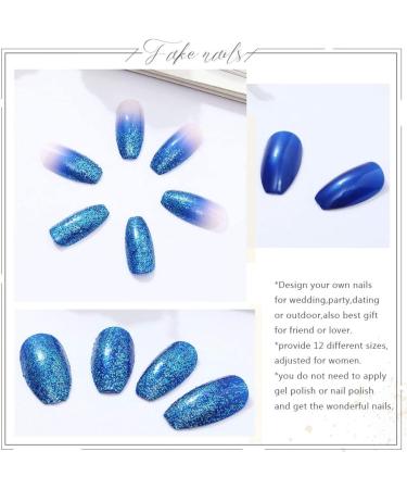 Blue Sequin Press On Nails Medium for Women - Full Cover Tips for Salon Perfect Manicure - Buy Online on GoSupps.com