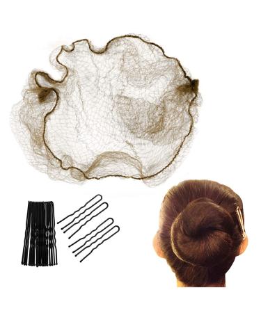 Bouttarro Invisible Hair Nets and U Shaped Pins Set for Women   50 Pieces Elastic Edge Mesh Invisible Hair Nets and 40 Pieces U Shaper Pins for Ballet Buns  Donut Bun Maker Wig(Light Brown)