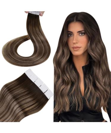 Hetto Tape Extensions Real Hair Blond Tape-In Extensions Thick Hair Haeveranization Tape Invisible Tape In Extensions Real Hair Dark Brown to Ase Blond #4/18/4 35cm 50g 35 cm 1-2 #4/18/4