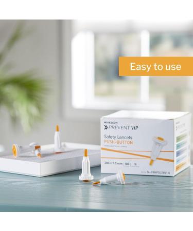McKesson Prevent HP Safety Lancets - Sterile, Push-Button, 25 Gauge Needle, 1 mm - 100 Count (1 Pack) - Buy Online on GoSupps.com