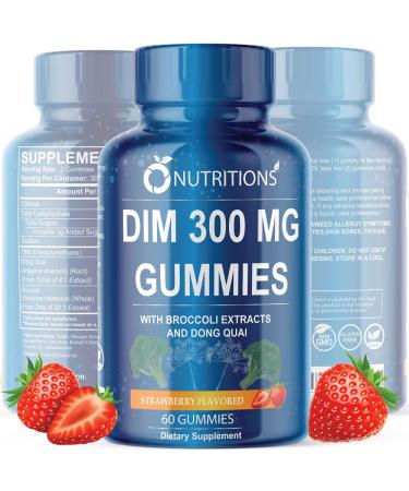 O Nutritions DIM 300 Complex Gummies with Broccoli Extract and Dong Quai-DIM for Estrogen Metabolism & Balance for Men & Women-Strawberry Flavored (1 Pack)
