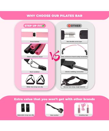 Multipurpose Yoga Pilates Bar Set with Resistance Bands & Jump Rope | Travel-Friendly Home Gym Equipment for All Heights | Complete Body Fitness Workout in Pink - Buy Online on GoSupps.com
