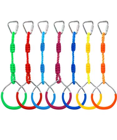 Kawuneeche 7PCS Colorful Ninja Rings - Gymnastic Rings, Swing Bar Rings, Monkey Rings, Climbing Rings Outdoor Backyard Play Sets Playground Equipment for Ninjaline Obstacle Accessories