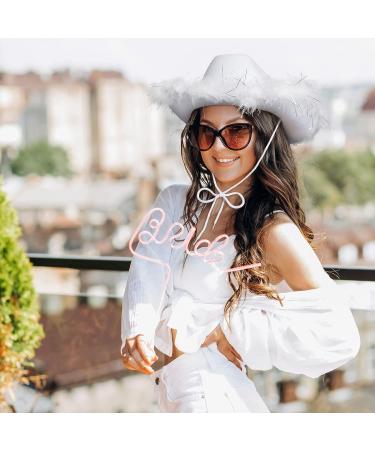 Zodaca White Cowboy Hat with Feathers - Western Felt Cowgirl Hat for Halloween Costume and Parties - Buy Online on GoSupps.com