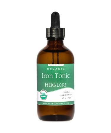 Herb Lore Iron Tonic - Organic Liquid Iron Drops Supplement for Kids & Women - Baby Infant & Toddler Friendly - Plant Based Vegan Gentle Non Constipating Herbal Tincture (4 fl oz) 4 Fl Oz (Pack of 1)