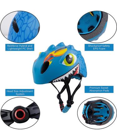 Toddler Helmet  Kids Bike Helmet with Dinosaur 3D Design  Sports Protective Gear Set and Safety Certified for 3 4 5 6 7 8 Years Old  Girls Boys Toddler Bike Cycling Skating Skateboard Scooter Helmet blue - Buy Online on GoSupps.com