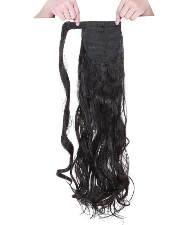 24 Long Curly Wavy Wrap Around Ponytail Clip in Hair Extensions | Natural Black 24 Inch One Piece Hairpiece for Women - Buy Online on GoSupps.com