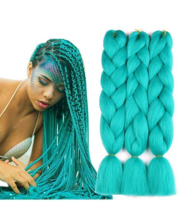 Sharopul Original Jumbo Braids Hair Extension 3pcs Pure Solid Cyan Blue Color 24inch 100g/pc For Twist Box Braiding Hair (cyan blue)