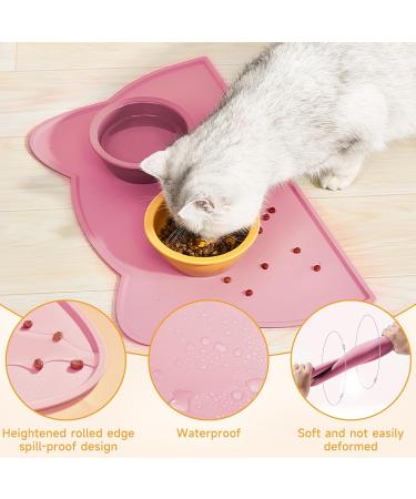 Waterproof Silicone Bowl Pad for Small Dogs & Cats - 44x25 cm Pink Cat Bowl Mat - Buy Online on GoSupps.com