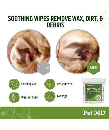 Pet MD Dog Ear Cleaner Wipes - 100 Count with Aloe & Eucalyptus - Otic Cleanser for Dogs, Soothes Itching & Prevents Infections - Buy Online on GoSupps.com