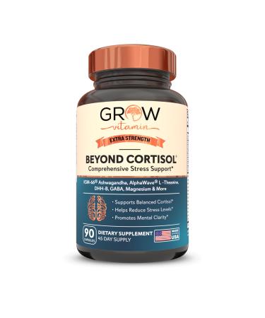 grow vitamin Cortisol Support, Organic KSM-66 Ashwagandha, AlphaWave L-Theanine, GABA, Magnesium, 90 Capsules