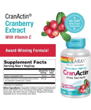 Solaray CranActin Urinary Tract Health - 180 VegCaps | Natural Support & Antioxidants - Buy Online on GoSupps.com