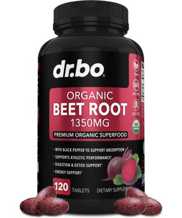 Organic Beet Root Capsules Supplements - 1350mg Beetroot Powder Extract Pills Organic Beet Root Powder Supplement Super Nitric Oxide Beets High Circulation Beet Vitamins Support - 120 Beet Tablets