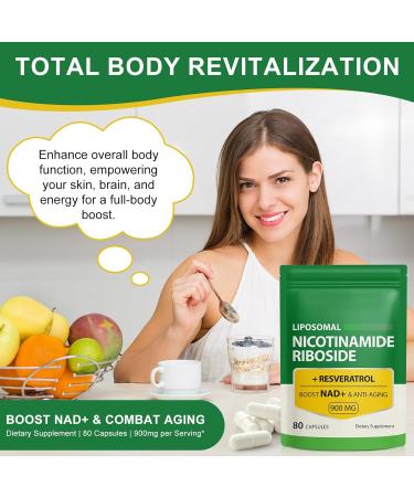 NAD Supplement with Nicotinamide Riboside - Resveratrol Liposomal Nicotinamide Riboside Quercetin - High Purity NAD Supplement for Anti-Aging Focus Energy 160 Capsules (2 Bag) - Buy Online on GoSupps.com