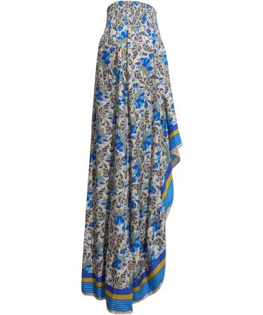 Sanahy Women Boho Floral Print High Low Maxi Dress - Blue XL - Buy Online on GoSupps.com