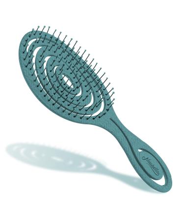 Ninabella Bio Hairbrush without Ziepen for women men & children - Discrining also for curls & long hair - Unique professional detanger brush with a spiral spring - Color Petrol