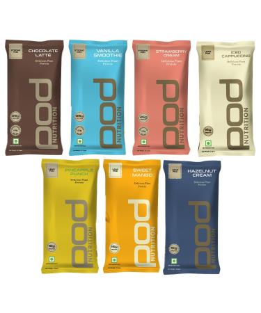 Assorted Pack | Pea Protein Isolate| Vegan Plant Protein | Chocolate Latte Vanilla Strawberry Iced Cappuccino Pineapple Mango & Hazelnut 7x2 Sachets Pack of 14