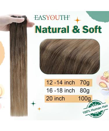 Easyouth Brown to Ash Blonde Balayage Human Hair Extensions - 20 Inch Ombre Fish Line Hair Extensions (#2/6/18) - 100g - Buy Online on GoSupps.com