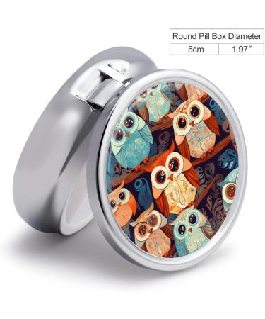 Round Pill Box - Anime Owl Print | 3 Compartment Portable Medicine Organizer | Decorative Metal Pocket Pill Case - Buy Online on GoSupps.com