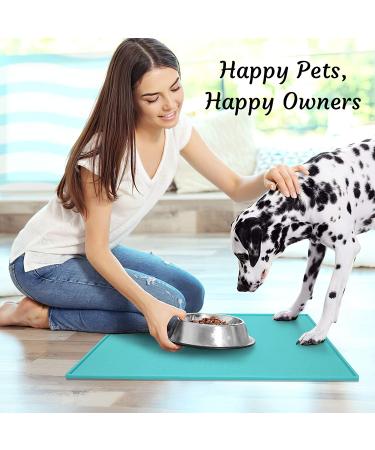 Senmipy Silicone Dog Food Mat - Waterproof, Non-Slip, BPA Free - 23x15 Inch Turquoise Pet Mat for Food and Water Bowls - Buy Online on GoSupps.com