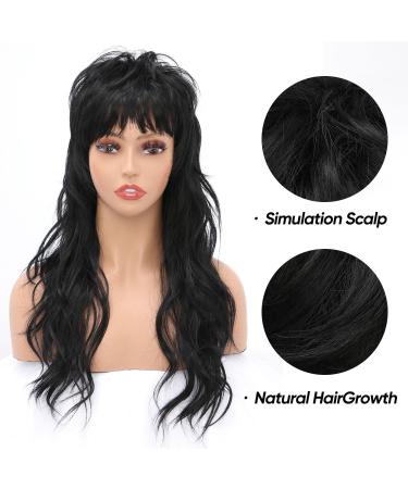BESUTNG 80s 90s Mullet Wig for Black Women - 22 inch Long Black Synthetic Split Wig with Bangs and Fringe for Cosplay - Buy Online on GoSupps.com