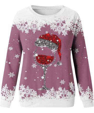 Women's Christmas Snowman & Penguin Print Sweatshirt - Pink M - Buy Online on GoSupps.com