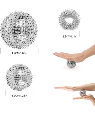 Magnetic Massage Ball & Acupressure Ring Set - 2 Hedgehog Balls & 3 Massage Rings for Stress Relief - Silver - Buy Online on GoSupps.com