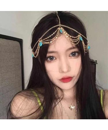Aneneicera Boho Layered Turquoise Head Chain | Gold Teardrop Hair Accessories for Women & Girls - Perfect for Festivals Proms & Weddings - Buy Online on GoSupps.com