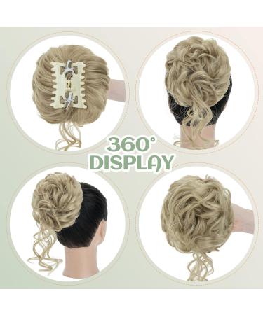 S-Noilite Claw Clip Messy Bun Hair Piece - Ash Blonde 24 | Curly Wavy Updo Chignon Ponytail Extension for Women - Buy Online on GoSupps.com