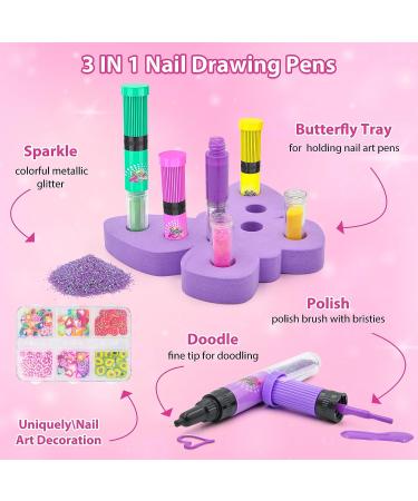 BATTOP Kids Nail Polish Set for Girls | Nail Art Kit Ages 7-15 | 3 in 1 Pen Combo with Glitter & 3D Decorations - Buy Online on GoSupps.com