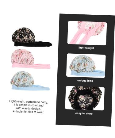 FOMIYES 3pcs Kids Satin Hair Cap Shower Hat Set | Silk Bonnet for Curly Hair | Hair Protector for Kids | Drawstring Tub Bonnets - Buy Online on GoSupps.com