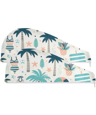 Buy Blue Coconut Tree Hair Towel 2 Pack - Super Absorbent Quick Dry Hair Turbans for Women & Girls - Buy Online on GoSupps.com