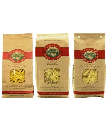 Montebello Organic Imported Italian Pasta 3 Shape Variety Bundle: (1) Strozzapreti, (1) Farfalle, and (1) Penne Rigate, 16 Oz. Ea.